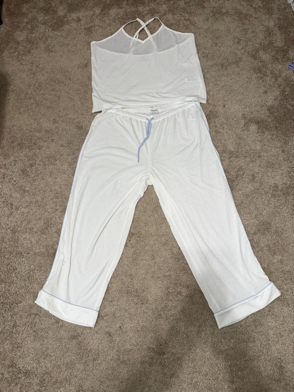 Splendid White Women's Pajama Set with Light Blue Trim